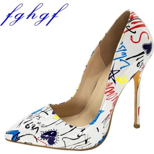 FGHGF Women Shoes Thin High Heel Stilettos Pointed Toe Patent Leather Shoes 4.7 inch Plus Big Size Wedding Pumps Brand