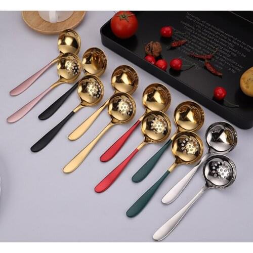 French Long Handle Soup Spoon Colorful Stainless Steel 304 Modern Neutral Simple Wind Cooker Spoon Serving Spoon