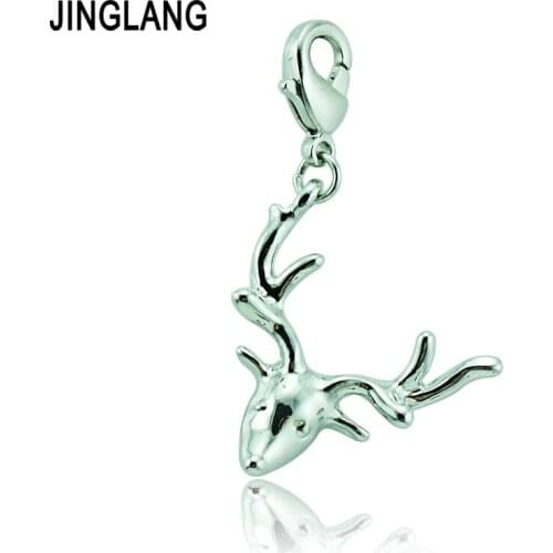 JINGLANG Wholesale Metal Silver Color Sika Deer Pendant Lobster Clasp Charms DIY Jewelry Making Bracelet/Necklace Accessories
