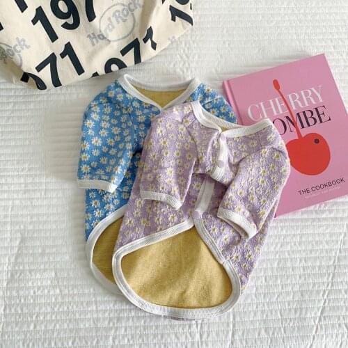 Cardigan Pet Dog Cat Clothes Korea Style Daisy Print Dog Cat Shirt Chihuahua Maltese Tshirt Lovely Pomeranian Yorkie Costume