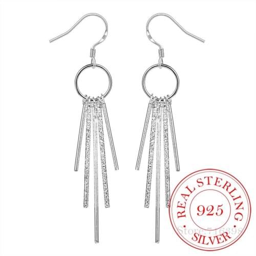 Korean 925 Sterling Silver Vintage Long 5 Stick Cricle Tassel Dangle Earrings For Women 2020 Engagement Wedding Jewelry Gift