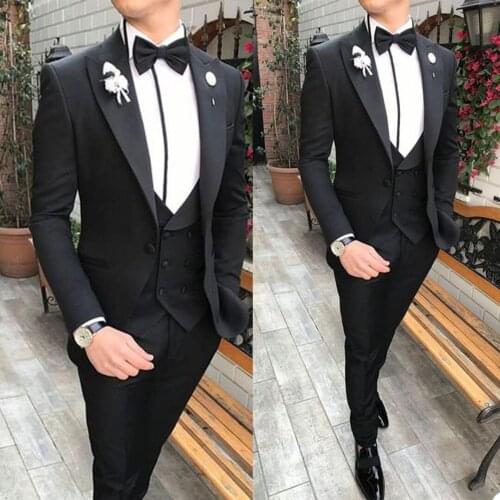 Handsome Men Tuxedos Custom Made Wedding Suits Groom Party Business Jacket 3 Pieces (Blazer+Pants+Vest