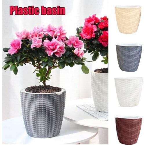 Plant Pot Cover Indoor Plastic Rattan Flower Cover Round Modern Decor Planter Durable can CSV