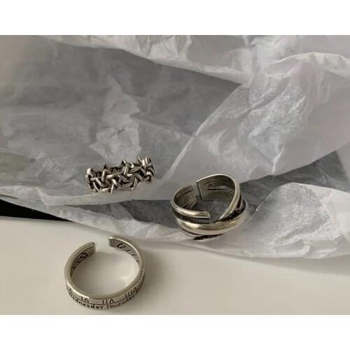 Fashion Temperament Minimalist Ring Set For Women Men Silver Color Party Jewelry Accessories Punk Adjustable Open Rings