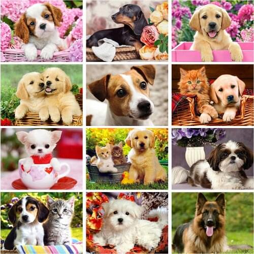Full Drill Square Diamond Painting Mosaic Embroidery Kits Dog Animal Art Rhinestones Cross Stitch 12 sets Picture Wall Decoratio
