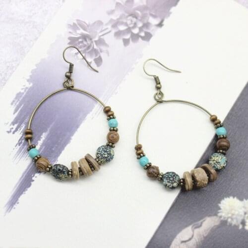 Trendy Bohemian Ocean Ethnic Style Retro Irregular Little Wooden Beads Circle Round Drop Earrings Party Jewelry New fashion