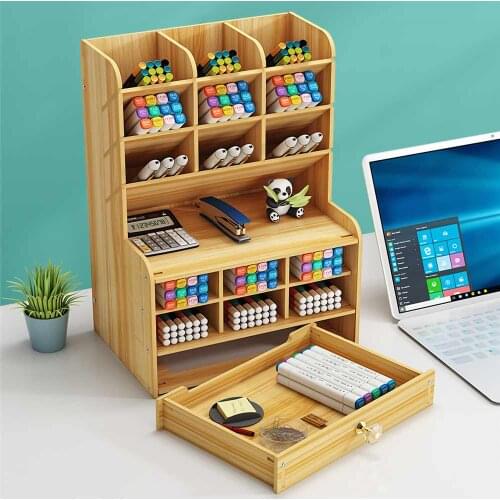 2021 New Creative Multi-function Wooden Desktop Pen Holder Office School Stationery Storage Stand Case Desk Pen Pencil Organizer
