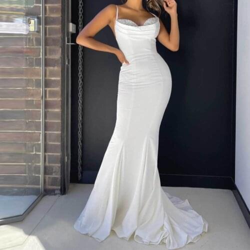 Grosfairy 2021 New Spaghetti Strap Slim Evening Party Robe Women Sexy Backless Mermaid Cocktail Dress Sleeveless Prom Vestido