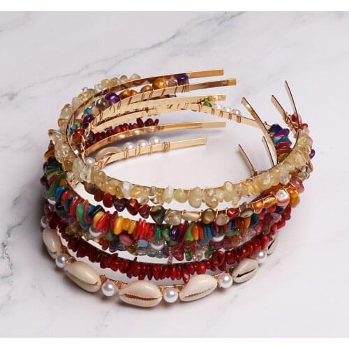 New Handmade Colorful Stone Hair Accessories Headdress Shell Headband Fashion European American Hair Jewelry Accessories H001