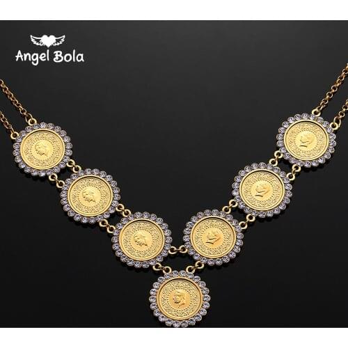 NEW Arabic Coin Crystal Muslim Islam Allah Necklace for Women Gold Color Arab/Africa Islamic Like Jewelry Make Money Gift Lucky