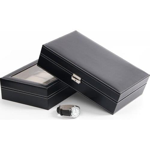 New Arrival PU Leather Watch Boxes Storage Organizer Box Luxury Jewelry Display Watch Case Black Watch Organizer Free Shipping