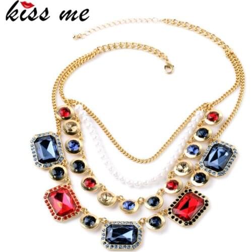 Charming Imitation Red Blue Mixed Bar Jewelry Multi layer Chain Designer Necklace Factory Wholesale