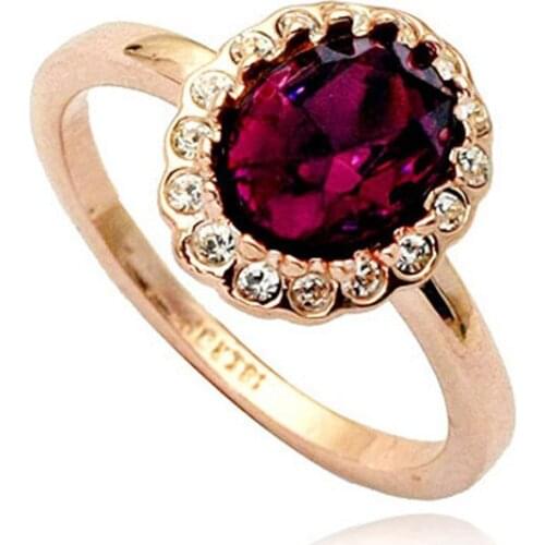 Ociki Cubic Zirconia Jewelry Rose Gold Color CZ Crystal Rings Red Green Purple Fashion for Women Drop Shipping Finger Gift