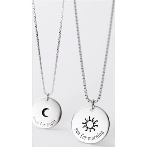 Sole Memory Round Tag Black Sun Moon 925 Sterling Silver Clavicle Chain Female Necklace SNE585