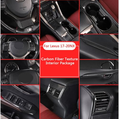 QHCP Gear Panel Rear Outlet Frame Cover Window Lift Button Sticker ABS Carbon Fiber Style Fit For Lexus NX200 300 200T 300H 2018