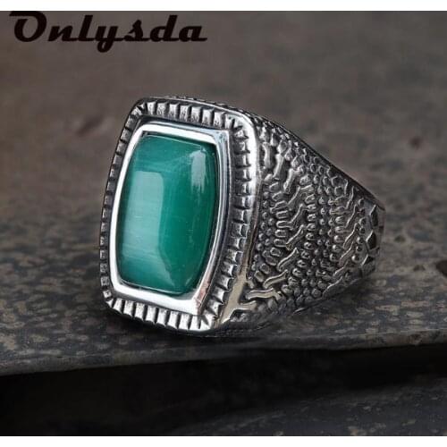 Retro Pattern Gemstone Wholesale Retro Jewelry Stone Rings For Men Titanium Steel Inlaid Three Colors Onyx Boyfriend Gift