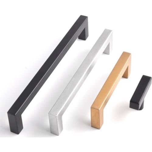 HJY Square Kitchen Drawer Handles For Furniture Wardrobe Pulls Brush Gold/Black/Silver Stainless Steel Hardware Handle T019