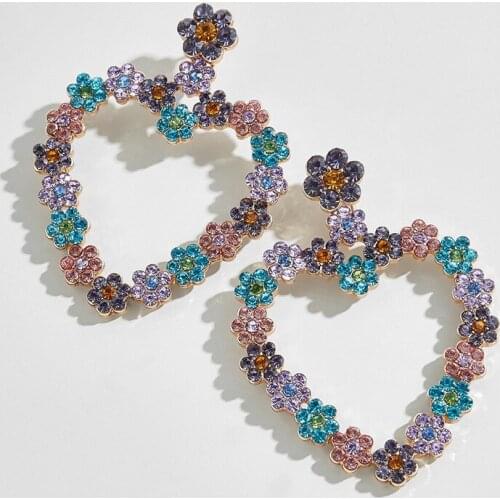 Cross-border Earrings Fashion Love Heart Flowers Earrings European American High-end Colorful Earrings for Women