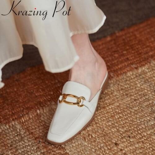 Krazing Pot 2021 genuine leather low heels gorgeous outside slippers metal fashion casual slip on slingback flip flops mules l90