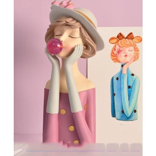 Modern Bubble Girl Night Light Resin Figurine Ornament Coffee Table Accessories Crafts Home Livingroom Desk Sculpture Decoration