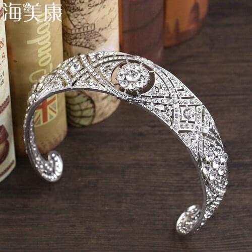 Haimeikang Diamond Bandeau Wedding Crystal Tiara For Brides Crown Retro Baroque Silver Bridal Hair Accessories Classical Diadem