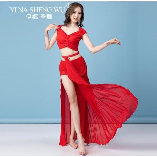 Belly Dance Practice Clothes New Fairy Long Skirt Suit Split Long Skirt Suit Long Skirt Performance Practice Clothes Top + Skirt