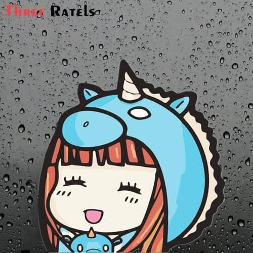 Three Ratels FC247 cool funny 3D KAWAII UNICORN GIRL peeking Anime JDM Stickers for DIY Sticker on Suitcase Luggage