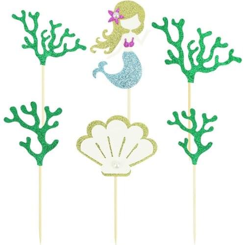 6pcs Mermaid Decorations Ocean World Girl Cake Topper Birthday Dessert Decoration for Kids Birtdhay Party Supplies Lovely Gift