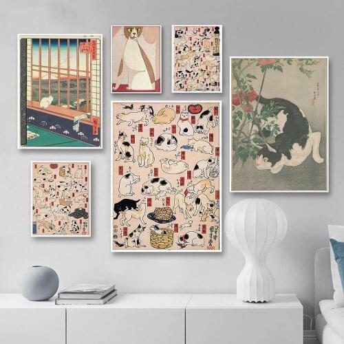 Japan Wood Block Cat asian Nostalgia Home Decor Art Decor HD quality Cartoon Painting animal posters canvas painting