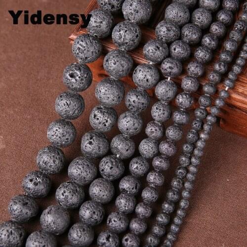 Yidensy DIY Black Volcanic Lava Beads Lava Stone Beads Round Volcanic-Stone Wholesale Natural Stone Beads for Jewelry Making