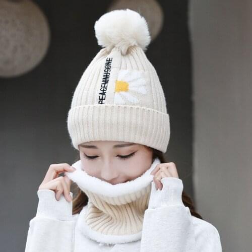Winter Brand knitted Beanies Hats Women Thick Warm Beanie Female knit Letter Bonnet Beanie Ski Windproof Caps Outdoor Riding Set
