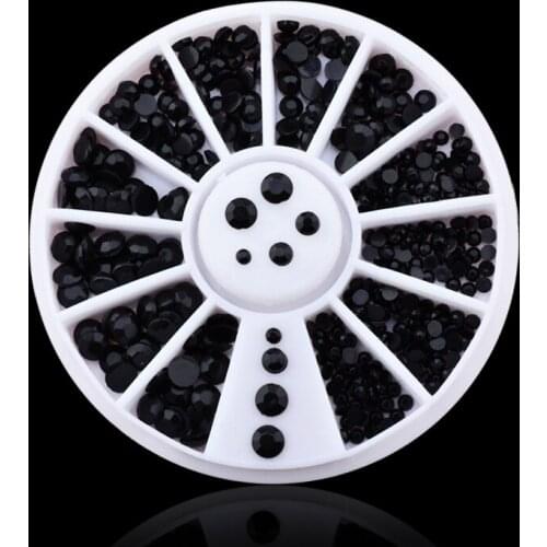 1Set Mix Sizes 3d Nail Art Decorations Black Rhinestone Wheel Nail Supplies