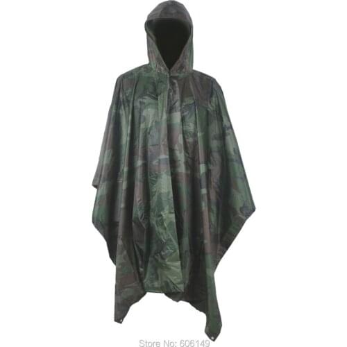 2PCS X Multifunction Military Camouflage Rain Poncho Rainwear Packable Raincoat Waterproof Free Shipping