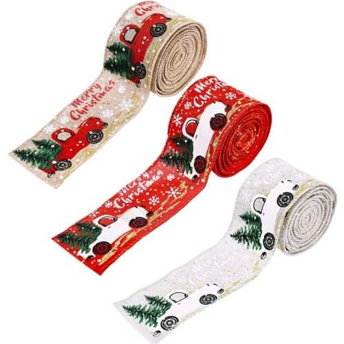 2021 Creative New Christmas Decorations Colorful Car Printing Ribbon Christmas Tree Decoration Ribbon Party Arrangement Ribbon
