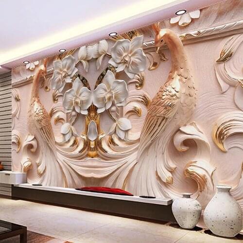 3D Stereo Relief Peacock Flowers Mural Photo Wallpaper Living Room TV Sofa Study Backdrop Art Wall Paper For Walls 3D Home Decor