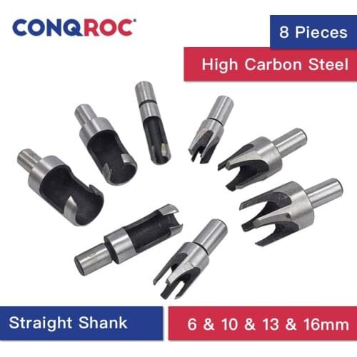 8 Pieces Wood Plug Hole Cutting Drill Bit Wood Hole Cutter Set Straight Shank 6mm 10mm 13mm 16mm