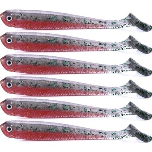 90mm 4.6g Soft Silicone Fishing Lure Minnow Saltwater Freshwater Worms Wobblers Silicone Artificial Bait Bass Tackle Jigs 6pcs