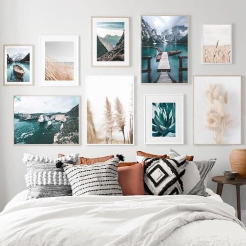 Agave Boat River Mountain Wheat Reed Bunny Tail Grass Wall Art Canvas Painting Posters And Prints Wall Pictures For Living Room