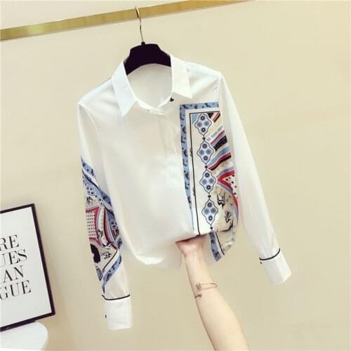 Blouse Women Autumn Long-Sleeved Retro Top Womens Printed Chiffon Shirt Blusas Mujer De Moda