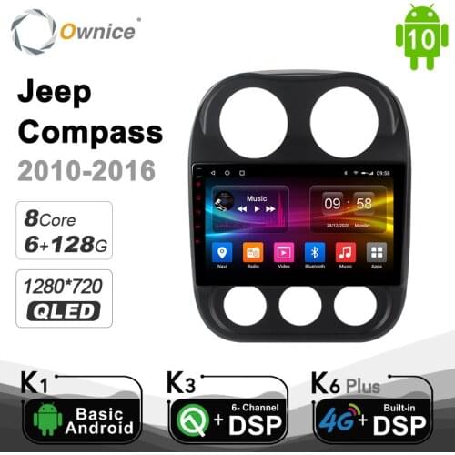 Carplay 6G+128G 10.1" 8Core Android 10.0 Car DVD Player For Jeep Compass 1 MK 2009 - 2015 GPS navigation 4G LTE DSP BT RDS Radio
