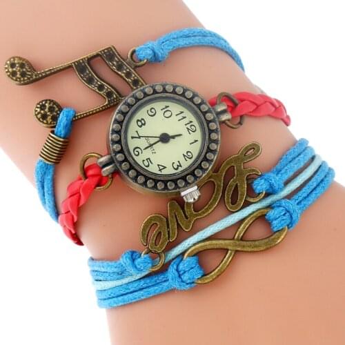 Gnova Platinum Multilayer Paracord Bracelet Watch Charm Music Melody Note Love Vintage Fashion Rhinestone Wristwatch Quartz A896