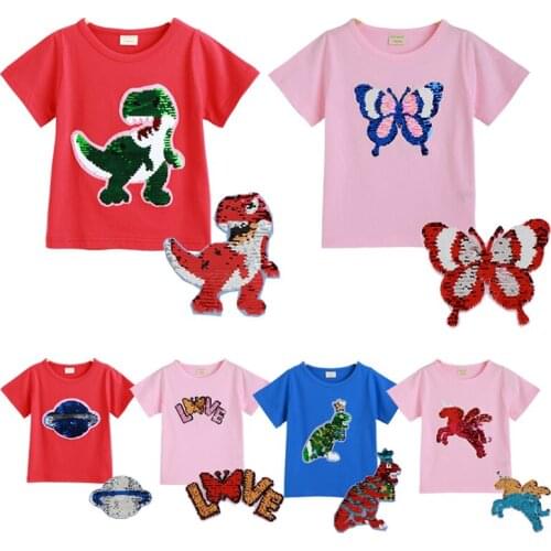 2021 Summer Girls Boys T-Shirts Clothing 1pcs Magic Sequin Change graph Cotton Children Casual Fashion T Shirt Kids Tops Tee