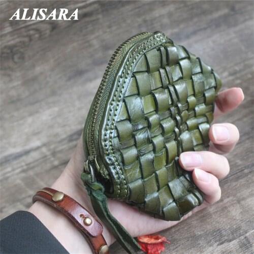 Leather hand-woven wallet zipper Coin Purse Personalized Change Purse Gift for girl Short Wallet small vintage card wallet gift