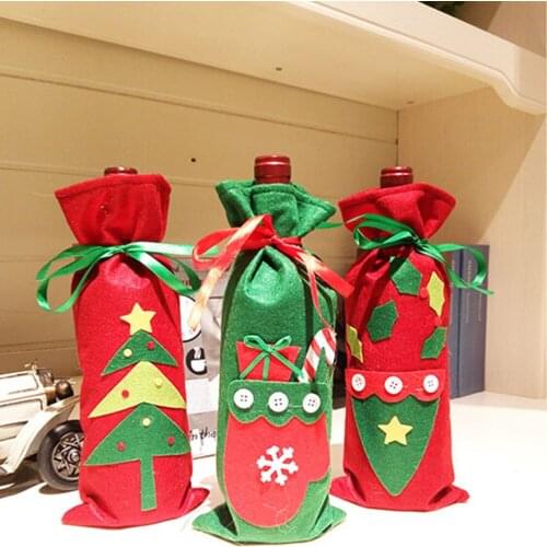 Red Wine Bottle Cover Bags Christmas Dinner Table Decoration Home Party Decors Santa Claus XMAS Gift Pouch Holder
