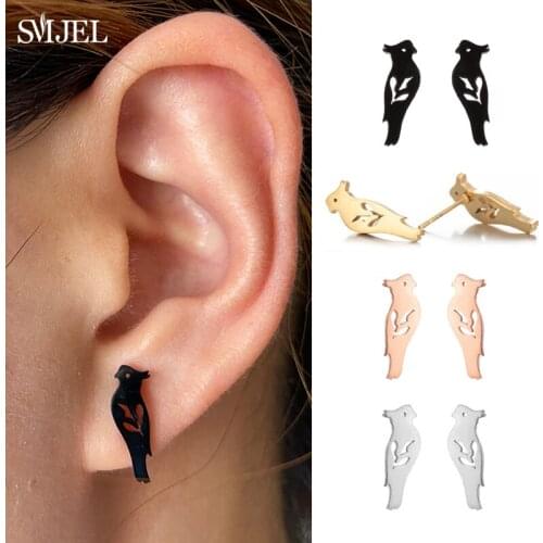 SMJEL Little Sparrow Stainless Steel Earrings Black Silver Color Magpie Bird Pendants Earring for Women Girls Jewelry Accessoris