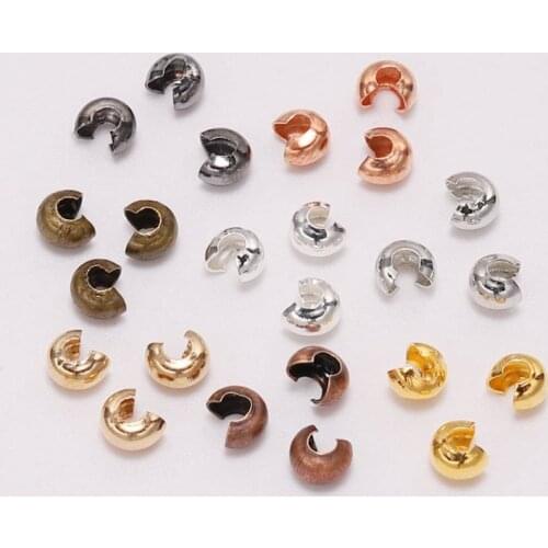100Pcs/lot 3/4/5mm Copper Crimp Beads Round Covers Stopper Spacer Beads For DIY Jewelry Making Findings Supplies Accessories