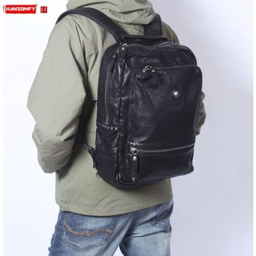 Men Backpack Mens Suede Leather Large Capacity Laptop Bag Male Casual Travel Backpacks Retro Original Vegetable Tanned Leather