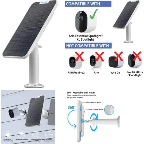 New 4W Solar Panel Charging for Arlo Essential Spotlight / XL Spotlight cable mount (White)