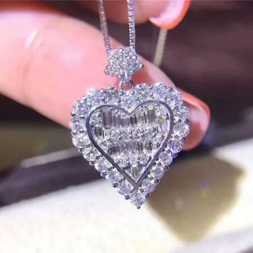 2021 new fashion heart solid 925 sterling silver necklace for women party gift jewelry bulk sell moonso X6135