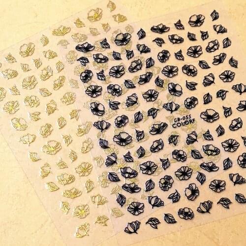 Newest CB-55 golden flowers series 3d nail sticker back glue template DIY decal decorations for nail art tools